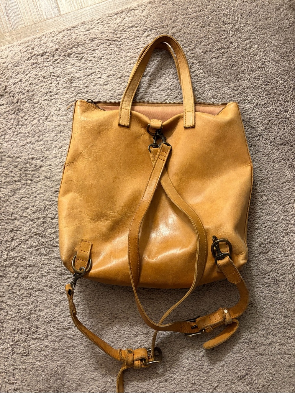 Able Abera Tan Leather Backpack Tote - Picture 2 of 5